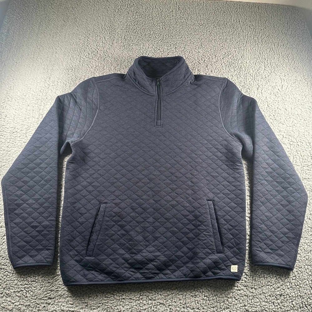 Marine Layer Pullover Mens L Quilted Half Zip Navy Long‎ Sleeve Pocket Logo Cozy